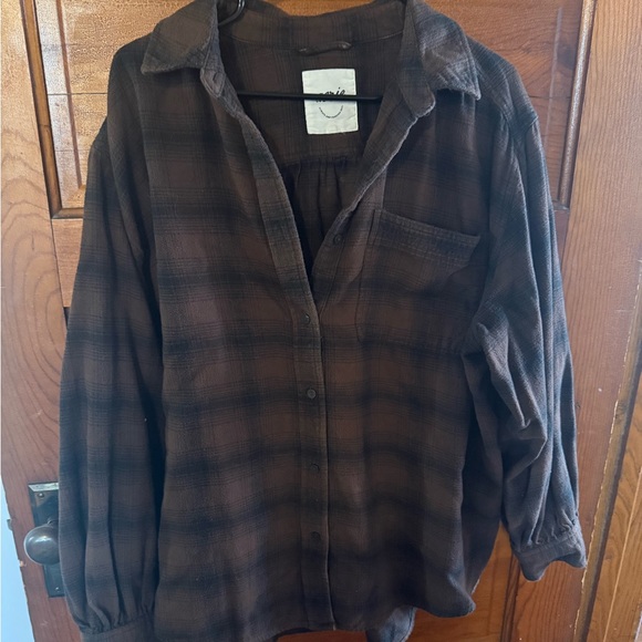 aerie Tops - aerie Brown Plaid Button-Down Shirt